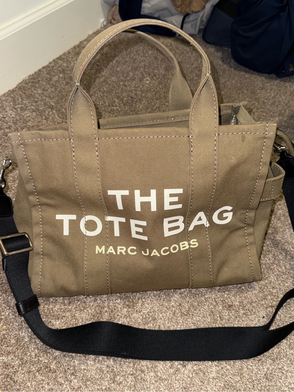 Marc Jacobs Olive Green Canvas The Tote Bag with Black Strap